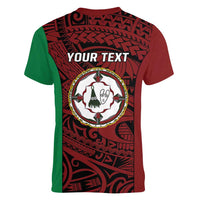 Personalised PNG East New Britain Province Women V-Neck T-Shirt Bird of Paradise Tattoo Flag Motif - Polynesian Pride