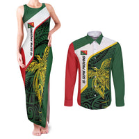 Personalised PNG East Sepik Province Couples Matching Tank Maxi Dress and Long Sleeve Button Shirt Bird of Paradise Tattoo Flag Motif - Polynesian Pride