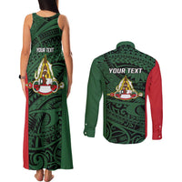 Personalised PNG East Sepik Province Couples Matching Tank Maxi Dress and Long Sleeve Button Shirt Bird of Paradise Tattoo Flag Motif - Polynesian Pride