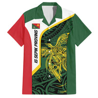 Personalised PNG East Sepik Province Family Matching Off The Shoulder Long Sleeve Dress and Hawaiian Shirt Bird of Paradise Tattoo Flag Motif - Polynesian Pride