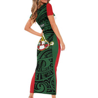 Personalised PNG East Sepik Province Short Sleeve Bodycon Dress Bird of Paradise Tattoo Flag Motif LT9 - Polynesian Pride