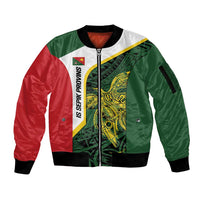 Personalised PNG East Sepik Province Sleeve Zip Bomber Jacket Bird of Paradise Tattoo Flag Motif LT9 Unisex Green - Polynesian Pride