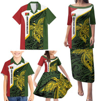 Personalised PNG Eastern Highlands Family Matching Puletasi and Hawaiian Shirt Bird of Paradise Tattoo Flag Motif - Polynesian Pride