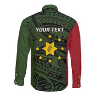 Personalised PNG Eastern Highlands Long Sleeve Button Shirt Bird of Paradise Tattoo Flag Motif - Polynesian Pride
