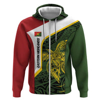 Personalised PNG Eastern Highlands Zip Hoodie Bird of Paradise Tattoo Flag Motif LT9 Zip Hoodie Green - Polynesian Pride