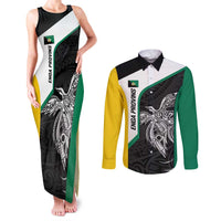 Personalised PNG Enga Province Couples Matching Tank Maxi Dress and Long Sleeve Button Shirt Bird of Paradise Tattoo Flag Motif - Polynesian Pride