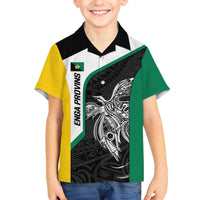 Personalised PNG Enga Province Family Matching Off The Shoulder Long Sleeve Dress and Hawaiian Shirt Bird of Paradise Tattoo Flag Motif - Polynesian Pride