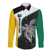 Personalised PNG Enga Province Long Sleeve Button Shirt Bird of Paradise Tattoo Flag Motif - Polynesian Pride
