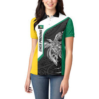 Personalised PNG Enga Province Women Polo Shirt Bird of Paradise Tattoo Flag Motif - Polynesian Pride
