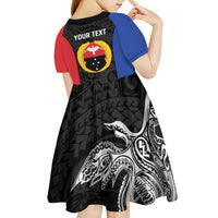 Personalised PNG Gulf Province Kid Short Sleeve Dress Bird of Paradise Tattoo Flag Motif - Polynesian Pride