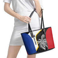 Personalised PNG Gulf Province Leather Tote Bag Bird of Paradise Tattoo Flag Motif LT9 - Polynesian Pride