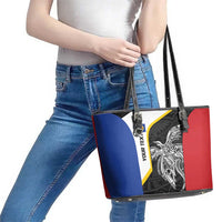 Personalised PNG Gulf Province Leather Tote Bag Bird of Paradise Tattoo Flag Motif LT9 - Polynesian Pride