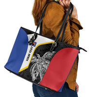 Personalised PNG Gulf Province Leather Tote Bag Bird of Paradise Tattoo Flag Motif LT9 - Polynesian Pride