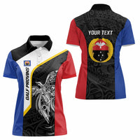 Personalised PNG Gulf Province Women Polo Shirt Bird of Paradise Tattoo Flag Motif - Polynesian Pride