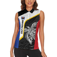 Personalised PNG Gulf Province Women Sleeveless Polo Shirt Bird of Paradise Tattoo Flag Motif - Polynesian Pride