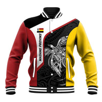 Personalised PNG Madang Province Baseball Jacket Bird of Paradise Tattoo Flag Motif - Polynesian Pride