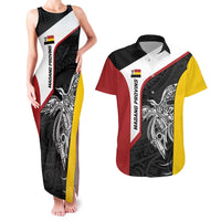 Personalised PNG Madang Province Couples Matching Tank Maxi Dress and Hawaiian Shirt Bird of Paradise Tattoo Flag Motif - Polynesian Pride