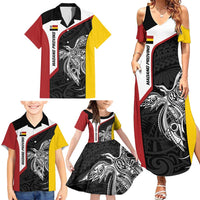 Personalised PNG Madang Province Family Matching Summer Maxi Dress and Hawaiian Shirt Bird of Paradise Tattoo Flag Motif - Polynesian Pride