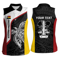 Personalised PNG Madang Province Women Sleeveless Polo Shirt Bird of Paradise Tattoo Flag Motif - Polynesian Pride