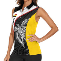 Personalised PNG Madang Province Women Sleeveless Polo Shirt Bird of Paradise Tattoo Flag Motif - Polynesian Pride