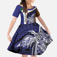 Personalised PNG Manus Province Family Matching Off The Shoulder Long Sleeve Dress and Hawaiian Shirt Bird of Paradise Tattoo Flag Motif - Polynesian Pride