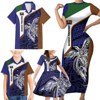 Personalised PNG Manus Province Family Matching Short Sleeve Bodycon Dress and Hawaiian Shirt Bird of Paradise Tattoo Flag Motif - Polynesian Pride