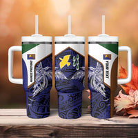 Personalised PNG Manus Province Tumbler With Handle Bird of Paradise Tattoo Flag Motif - Polynesian Pride