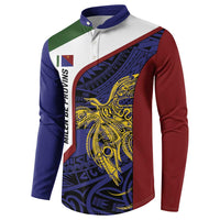 Personalised PNG Milne Bay Province Button Sweatshirt Bird of Paradise Tattoo Flag Motif - Polynesian Pride