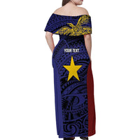 Personalised PNG Milne Bay Province Family Matching Off Shoulder Maxi Dress and Hawaiian Shirt Bird of Paradise Tattoo Flag Motif - Polynesian Pride