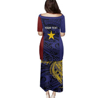 Personalised PNG Milne Bay Province Family Matching Puletasi and Hawaiian Shirt Bird of Paradise Tattoo Flag Motif - Polynesian Pride