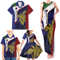 Personalised PNG Milne Bay Province Family Matching Tank Maxi Dress and Hawaiian Shirt Bird of Paradise Tattoo Flag Motif - Polynesian Pride