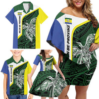 Personalised PNG Morobe Province Family Matching Off Shoulder Short Dress and Hawaiian Shirt Bird of Paradise Tattoo Flag Motif - Polynesian Pride