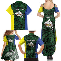 Personalised PNG Morobe Province Family Matching Summer Maxi Dress and Hawaiian Shirt Bird of Paradise Tattoo Flag Motif - Polynesian Pride