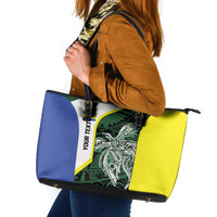 Personalised PNG Morobe Province Leather Tote Bag Bird of Paradise Tattoo Flag Motif LT9 Green - Polynesian Pride