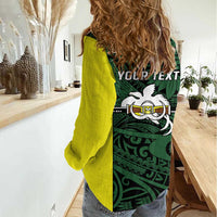Personalised PNG Morobe Province Women Casual Shirt Bird of Paradise Tattoo Flag Motif LT9 - Polynesian Pride