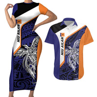 Personalised PNG New Ireland Couples Matching Short Sleeve Bodycon Dress and Hawaiian Shirt Bird of Paradise Tattoo Flag Motif LT9 Orange - Polynesian Pride