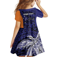 Personalised PNG New Ireland Family Matching Off The Shoulder Long Sleeve Dress and Hawaiian Shirt Bird of Paradise Tattoo Flag Motif - Polynesian Pride