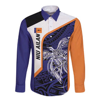 Personalised PNG New Ireland Long Sleeve Button Shirt Bird of Paradise Tattoo Flag Motif - Polynesian Pride