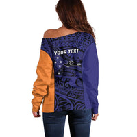 Personalised PNG New Ireland Off Shoulder Sweater Bird of Paradise Tattoo Flag Motif - Polynesian Pride