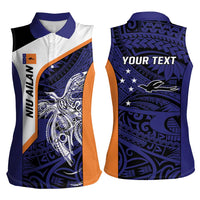 Personalised PNG New Ireland Women Sleeveless Polo Shirt Bird of Paradise Tattoo Flag Motif - Polynesian Pride