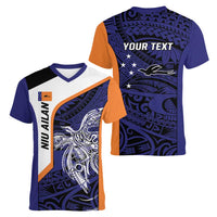 Personalised PNG New Ireland Women V-Neck T-Shirt Bird of Paradise Tattoo Flag Motif - Polynesian Pride