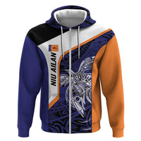 Personalised PNG New Ireland Zip Hoodie Bird of Paradise Tattoo Flag Motif LT9 Zip Hoodie Orange - Polynesian Pride