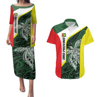 Personalised PNG Oro Province Couples Matching Puletasi and Hawaiian Shirt Bird of Paradise Tattoo Flag Motif - Polynesian Pride