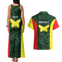Personalised PNG Oro Province Couples Matching Tank Maxi Dress and Hawaiian Shirt Bird of Paradise Tattoo Flag Motif - Polynesian Pride