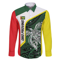 Personalised PNG Oro Province Family Matching Mermaid Dress and Hawaiian Shirt Bird of Paradise Tattoo Flag Motif LT9 Dad's Shirt - Long Sleeve Green - Polynesian Pride