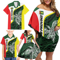 Personalised PNG Oro Province Family Matching Off Shoulder Short Dress and Hawaiian Shirt Bird of Paradise Tattoo Flag Motif - Polynesian Pride