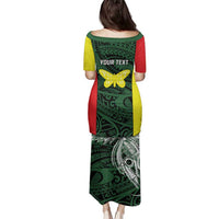 Personalised PNG Oro Province Family Matching Puletasi and Hawaiian Shirt Bird of Paradise Tattoo Flag Motif - Polynesian Pride