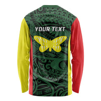 Personalised PNG Oro Province Long Sleeve Shirt Bird of Paradise Tattoo Flag Motif - Polynesian Pride