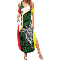 Personalised PNG Oro Province Summer Maxi Dress Bird of Paradise Tattoo Flag Motif - Polynesian Pride