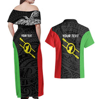 Personalised PNG Southern Highlands Province Couples Matching Off Shoulder Maxi Dress and Hawaiian Shirt Bird of Paradise Tattoo Flag Motif - Polynesian Pride